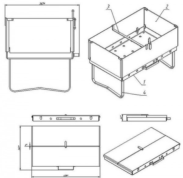 Dessin d'une valise à brasero en métal (pour aider ceux qui veulent le faire soi-même)