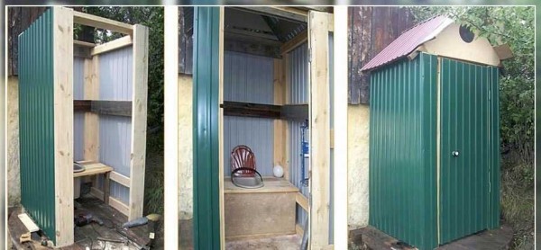 Une toilette dans le pays avec leurs propres mains est construite à partir de n'importe quel matériau. Celui-ci est en carton ondulé