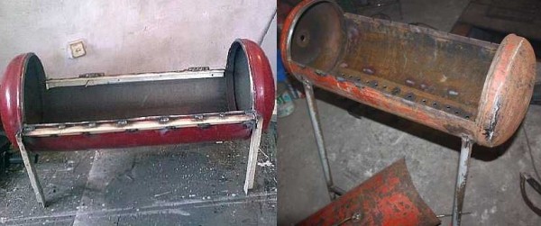 Les jambes les plus simples d'un tuyau et d'un coin ont été soudées au fond. Vous pouvez faire des entretoises en bas et y disposer une étagère
