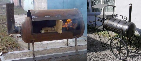 Les braseros avec cheminée sont plus confortables - la fumée monte.Vous pouvez également tout organiser de différentes manières.