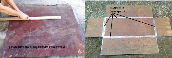 On commence tout par dessiner des dimensions sur une feuille de métal, puis on découpe les coins inutiles