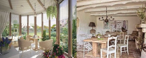 Le design de la véranda dans le style provençal peut être différent: très primitif et très rustique