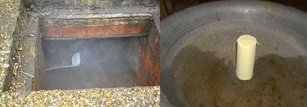 Un bâton de soufre est placé sur du métal, mis en feu, rapidement sorti et tous les trous sont fermés