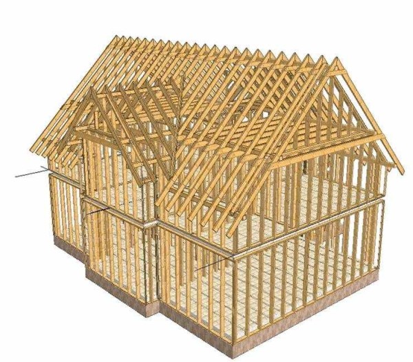Le squelette d'une maison à ossature avec un plancher de grenier