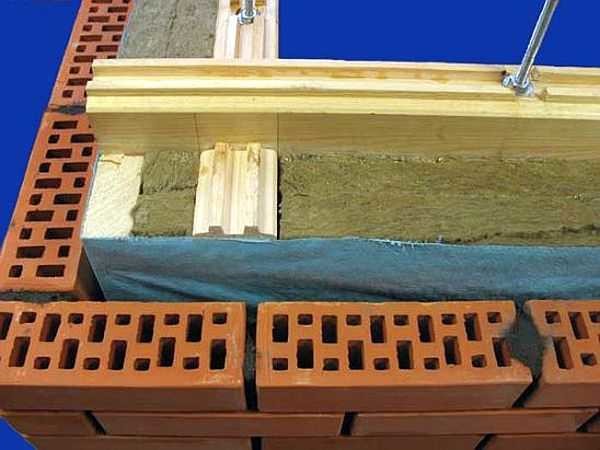 En coupe, le revêtement en brique d'un mur en bois ressemble à ceci