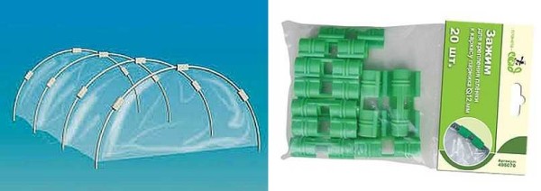 Clips spéciaux pour serres en plastique pour fixation sur arceaux