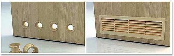 Les portes des locaux techniques - cuisine, salle de bains, toilettes - doivent être munies de grilles de ventilation ou de vannes. Il y a même une valve avec absorption du bruit, et l'odeur, si elle est correctement organisée, ne pénètrera jamais dans les autres pièces.
