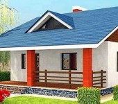 Petite maison de campagne avec un étage mansardé et une véranda le long de la façade