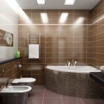Les grands plafonniers sont essentiels lors de l'utilisation de couleurs sombres dans la décoration: une salle de bain brune a besoin de beaucoup de lumière
