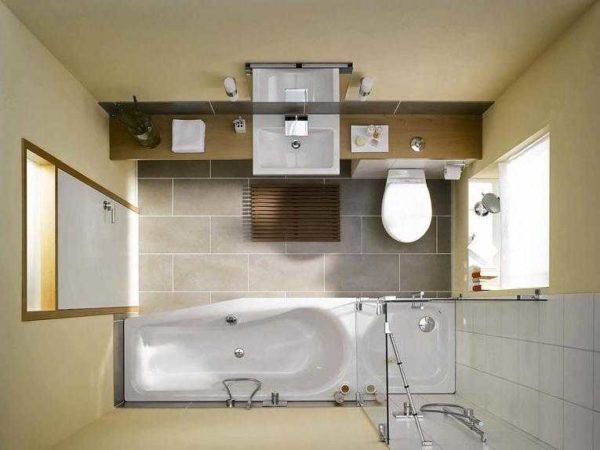 Plan de la disposition des articles pour la salle de bain et les toilettes. Pour les salles de bain séparées, tout sera plus facile