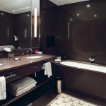 Belle conception de salle de bain, mais sombre ...