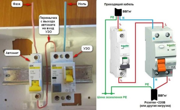 Connexion du disjoncteur d'entrée et du RCD