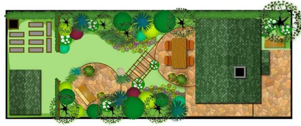 Terrain rectangulaire: plan d'aménagement paysager