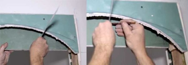 Nous transférons la forme de l'arc sur une autre feuille de cloison sèche