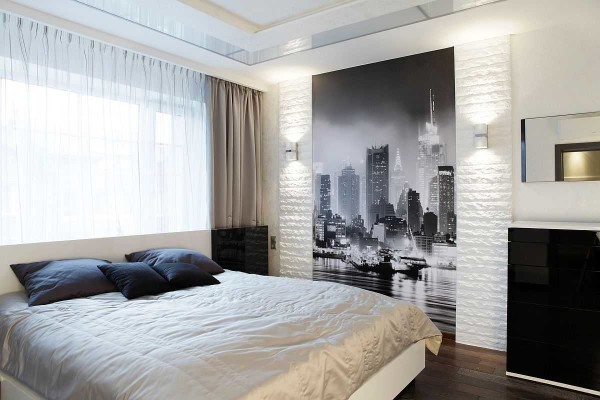 Une autre option pour une chambre en noir et blanc avec une légère addition de beige doré