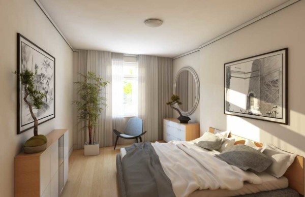 Le point culminant de cet intérieur est des couleurs bien choisies et des plantes vivantes.