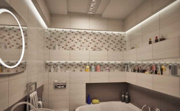 Salle de bain dans des tons beiges avec des accents bruns