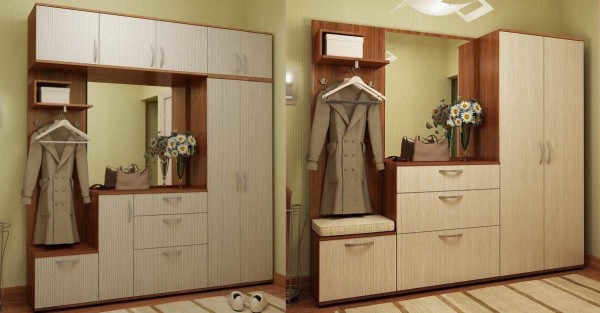 Deux options d'assemblage à partir d'une collection de meubles de couloir modulaires