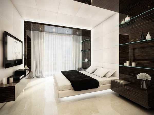 Rideaux classiques à l'intérieur d'une chambre high-tech