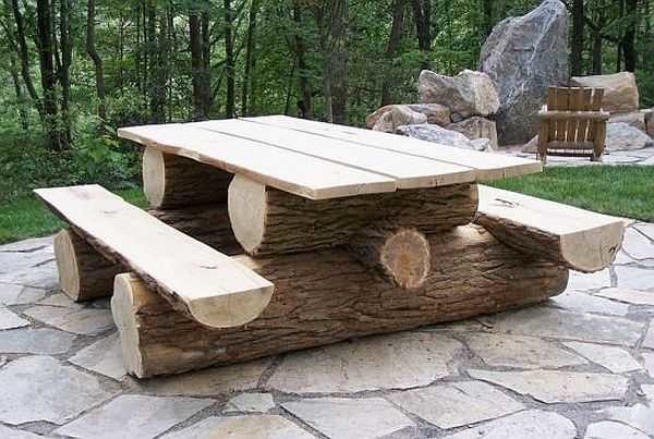 Table avec bancs en rondins