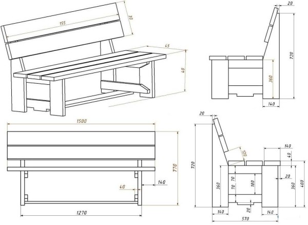 Banc en planches: dimensions et dessin