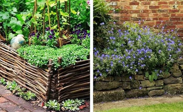 La bordure de jardin peut être tissée à partir de branches fraîches ou disposée à partir de pierres