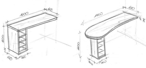 Croquis de comptoirs de bar simples en cours de fabrication
