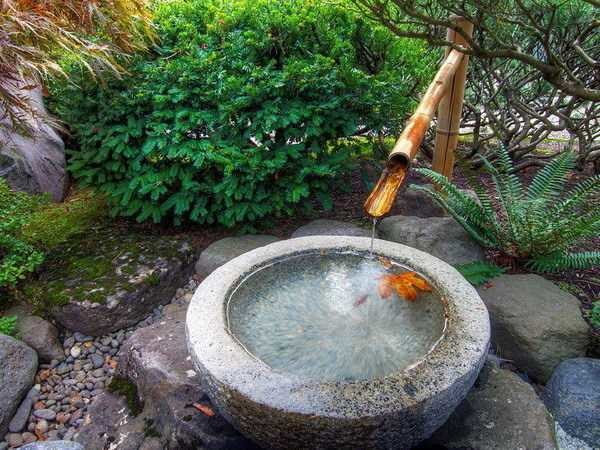 fontaine sur la parcelle de style japonais