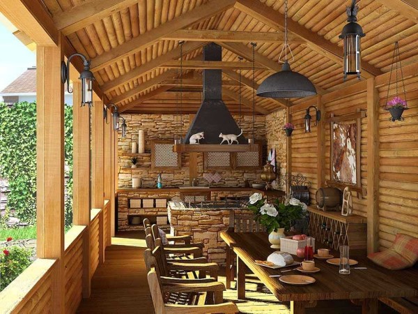 Cuisine d'été ouverte d'un bar, attenante à la maison
