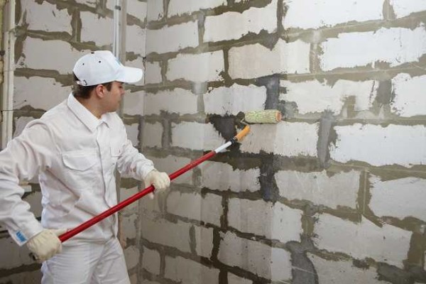 Vous pouvez apprêter les murs avec un rouleau ou verser la composition dans un jardin ordinaire