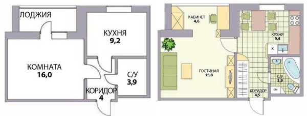 Réaménagement de 1 pièce Khrouchtchev