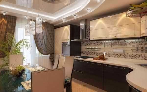 Aménagement de la cuisine avec balcon - aménagement d'angle des meubles