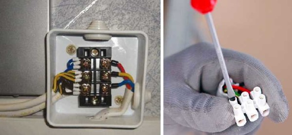 Connexion des fils dans la boîte de jonction à l'aide de borniers