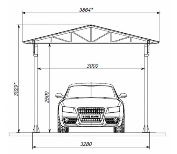Dessin d'un abri de toit à pignon pour une voiture en métal