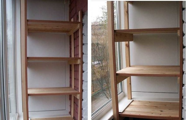 Les étagères en planches sur le balcon sont le plus souvent fabriquées