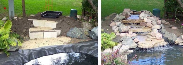Cascade de jardin avec un large ruisseau