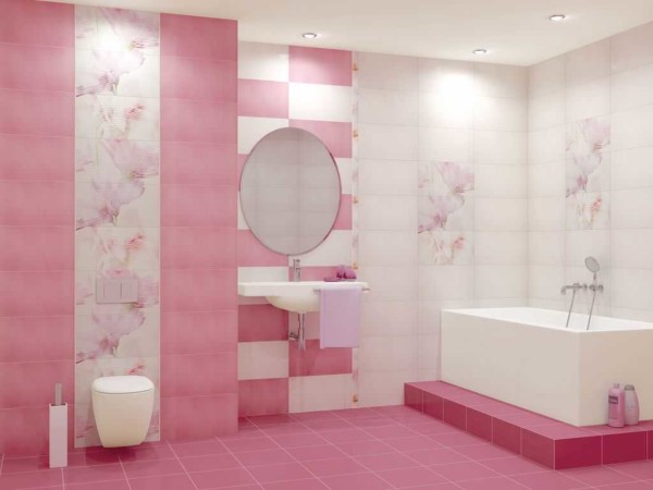 Pour les romantiques - salle de bain rose avec décor floral