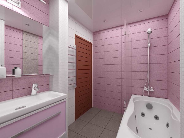 Carrelage rose mat dans la salle de bain - une autre vue