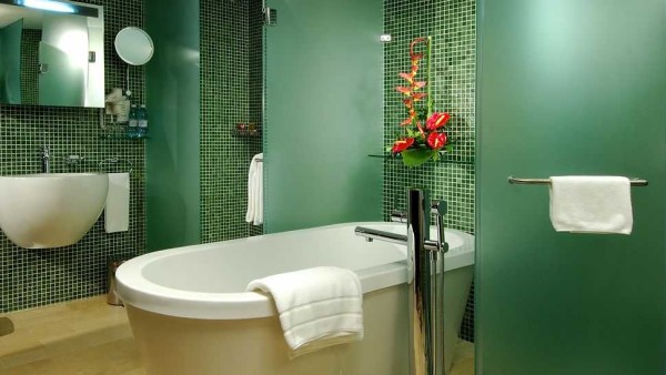 Les portes de douche peuvent également être en verre coloré pour correspondre