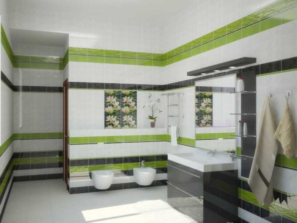 Disposition intéressante des carreaux pour la salle de bain - à la fois légère et non ennuyeuse