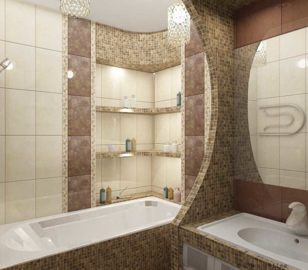 Et encore la mosaïque ... La baignoire est séparée avec succès du lavabo - il y aura moins d'éclaboussures
