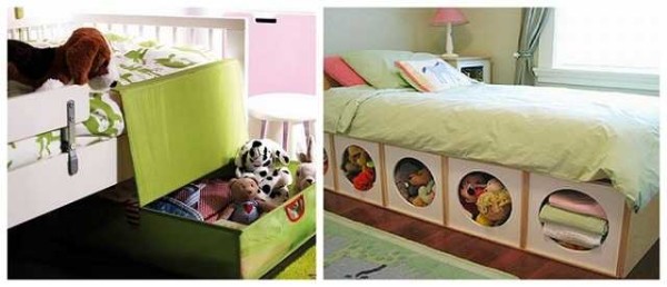 Tiroirs sous le lit - ils ne prennent pas de place, mais vous pouvez y cacher des jouets déjà ennuyeux