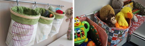 Les poches ou les sacs à pipe sont une autre idée pour ranger les jouets dans la pépinière.