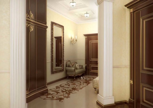 Les sols dans le design classique de l'appartement sont également classiques - parquet artistique ou marbre, en option - sols inondés