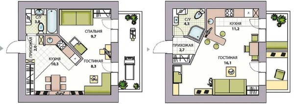Options de réaménagement d'un appartement dans un studio