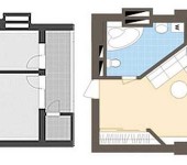 Attribution d'une chambre dans un appartement d'une pièce utilisant une cloison radiale et rejoignant un balcon