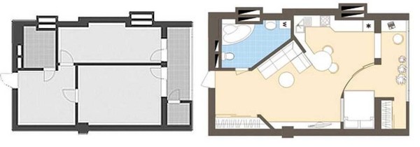 Attribution d'une chambre dans un studio utilisant une cloison radiale et rejoignant un balcon