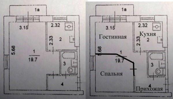 Un exemple de conversion d'un appartement d'une pièce en un appartement de deux pièces