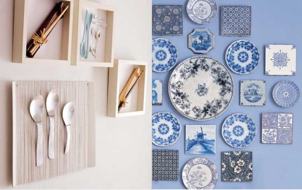 La décoration murale de la cuisine peut être faite de couverts ou de vaisselle