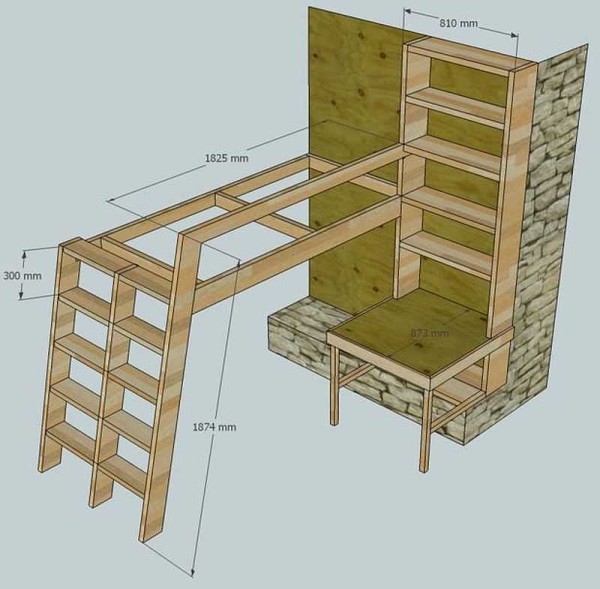 Projet de lit mezzanine avec dimensions